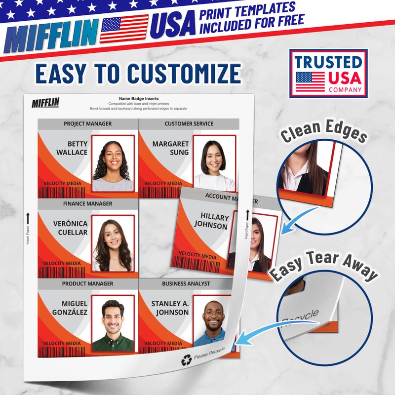 Mifflin-USA Name Badge Inserts, 3"x4" or 4"x3" Badge Inserts (300 Cardstock Refills, 50 Sheets), Compatible with Inkjet, Laser Printer, and Printable Sheets - Image 4